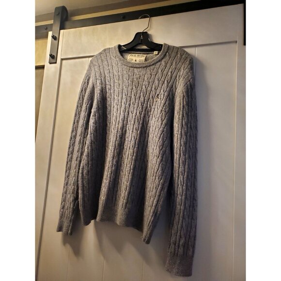 Jack Wills Gray Cable Knit Sweater Mens L Merino Wool Crew Fabulously British - Picture 6 of 8